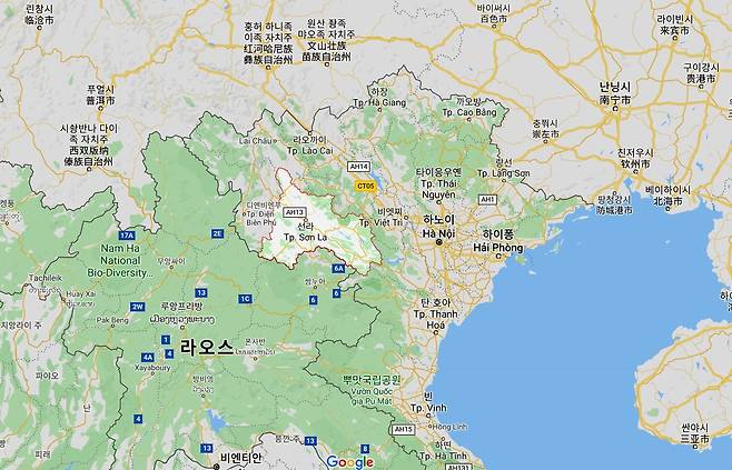 규모 5.3 지진 발생한 베트남 선라성 [구글 지도 캡처. 재판매 및 DB 금지]