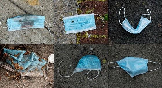 미국 뉴욕시 거리 곳곳에 버려진 마스크들. [AFP=연합뉴스]