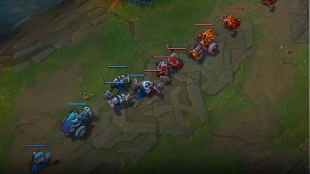 LoL 양 진영 대포 미니언 사거리 실험 영상. 이 유튜버의 실험 결과 인간 플레이어를 배제한 라인전 33번 중 블루 팀이 23번 승리했다. /유튜브 채널 ‘Vandiril’