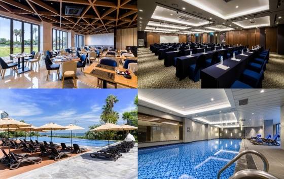 (왼쪽 위부터) 바솔트 레스토랑, 범섬홀, 그랜드 인피니티 풀, 인도어 풀 / 사진=더 그랜드 섬오름 호텔