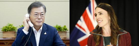 문재인 대통령(왼쪽)과 저신다 아던 뉴질랜드 총리. [뉴스1·연합뉴스=AP]