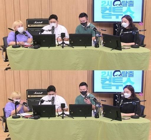 왼쪽부터 개그우먼 홍윤화, 개그맨 문세윤, 김태균, 개그우먼 이은형. SBS 파워FM ‘두시탈출 컬투쇼’ 보이는 라디오 캡처