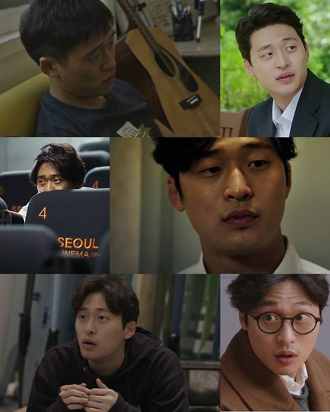 왼쪽부터 시계방향으로 영화 '그날 밤', '기도하는 남자', '아워바디', '구의역 3번 출구', '킬러스웰 : 아워 스페이스', '너와 극장에서-우리들의 낙원'에 출연한 오동민 (사진=각 제공사 제공)