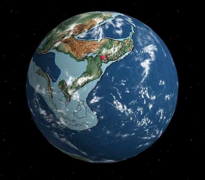 약 2억2천만년 전 서울 [웹스터 인터랙티브 지도 캡처]