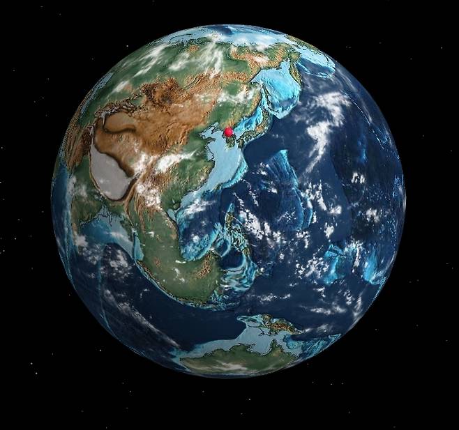 약 2천만년 전 서울 [웹스터 인터랙티브 지도 캡처]