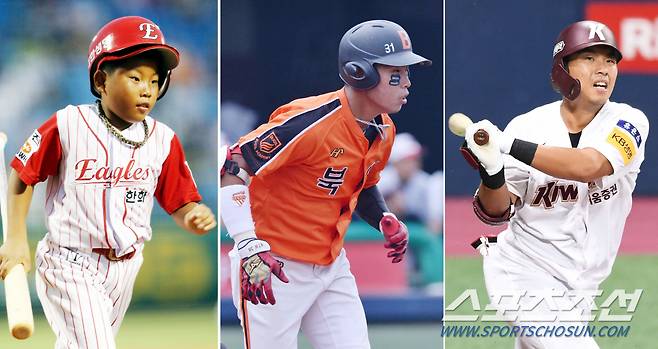 2006년 한화 볼보이 시절 송우현(왼쪽),  2014년 북일고 시절 송우현, 2020년 키움 송우현