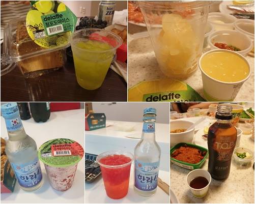 청포도·깔라만시·수박맛 과일 컵얼음, RTD커피 제품과 소주를 섞은 모습 /사진=이영민 기자