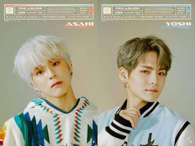 신인 보이그룹 트레저(TREASURE)의 타이틀 개인 포스터 마지막 주자는 멤버 아사히와 요시였다. YG엔터테인먼트 제공