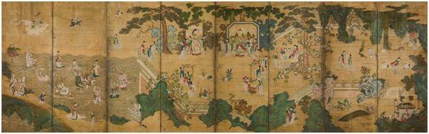 요지연도(瑤池宴圖) 18세기 전반, 병풍, 비단에 채색, 156×504cm [마이아트옥션 제공. 재판매 및 DB 금지]
