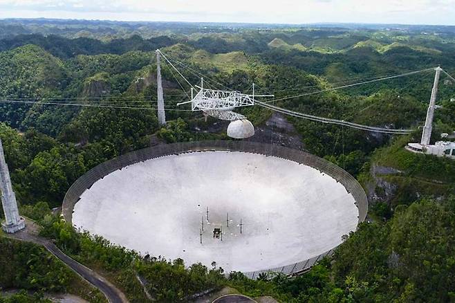 푸에르토리코에 있는 거대 전파망원경 ‘아레시보 전파망원경’ 파손 이전의 모습