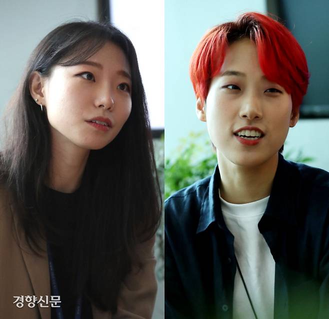 2015년 SBS 뉴미디어 콘텐츠 ‘스브스뉴스’ 2기 인턴으로 입사한 홍민지 PD(왼쪽)와 이은재 PD는 “버티다 보니 여기까지 왔다”고 말했다. 뉴미디어 업계의 처우 개선에 목소리를 내온 이들은 “(뉴미디어는) 긍정적으로 보면 모든 적폐와 차별적 노동구조를 뒤엎고 새 출발할 수 있는 공간”이라고 말했다. 김기남 기자 kknphoto@kyunghyang.com