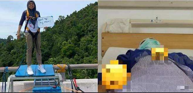 말레이서 '로프 스윙' 줄 끊긴 여성, 척추 손상에 다리 마비 [페이스북 Obe Mikel·재판매 및 DB 금지]