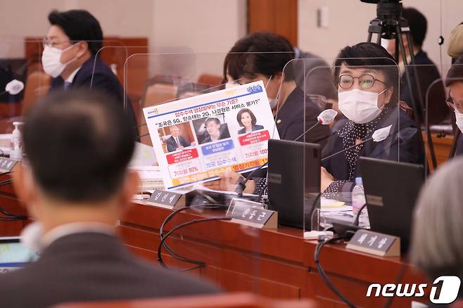 김진애 열린민주당 의원이 7일 오전 서울 여의도 국회에서 열린 법제사법위원회의 대법원 등에 대한 국정감사에서 질의를 하고 있다. 2020.10.7/뉴스1 © News1 성동훈 기자