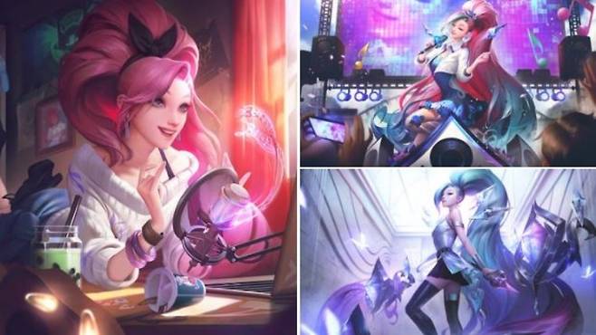 리그 오브 레전드(LoL)에 출시 예정인 세라핀의 K/DA 올 아웃 스킨의 스플래시 아트(사진=LoL 공식 트위터 발췌).