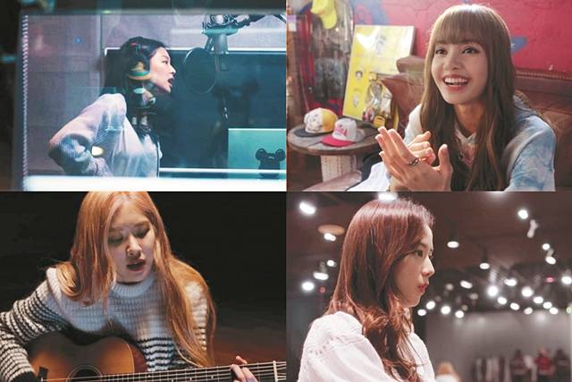 넷플릭스 다큐멘터리 ‘블랙핑크: 세상을 밝혀라’의 한 장면. 왼쪽 위부터 시계방향으로 제니, 리사, 지수, 로제. 넷플릭스 제공