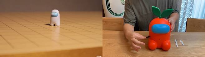 (좌)'어몽어스' 오목 백돌과 (우)복불복 칼꽂기 게임(사진=삼디메이커 유튜브, 백썽TV 유튜브 발췌).