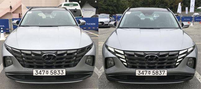 디 올 뉴 투싼 주간주행등이 꺼진 모습(왼쪽)과 켜진 모습. ⓒ데일리안 박영국 기자