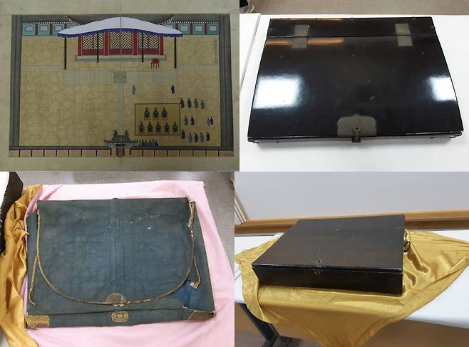 보물 제639호 기사계첩을 보관한 내함(위 오른쪽), 호갑(아래 왼쪽), 외궤 [문화재청 제공. 재판매 및 DB 금지]