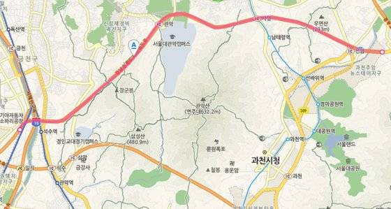 강남순환도시고속도로는 경기도 광명시 시흥대교 서단의 금하지하차도와 서울 서초구 양재동의 구룡지하차도를 연결한다. [사진 네이버 지도 캡처]