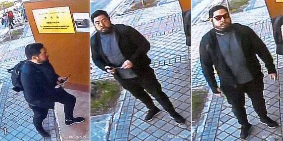 전직 미국 해병대 출신의 크리스토퍼 안으로 추정되는 인물. 크리스토퍼 안은 2019년 2월 22일 스페인 마드리드 주재 북한대사관 습격 사건 공범으로 지목돼 미국에서 재판을 받고 있다. 사진은 스페인 주재 북한대사관 앞에서 감시 카메라에 찍힌 모습들로 미 캘리포니아 연방검찰에서 제공한 것. [뉴시스]