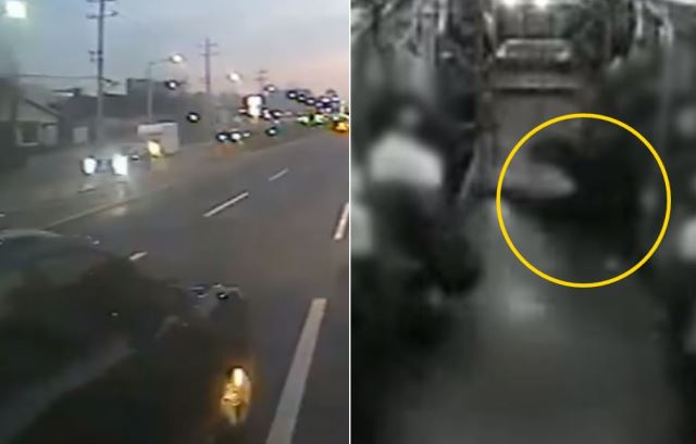 끼어들기를 하는 차량(왼쪽)과 버스 안에서 넘어진 피해자의 모습. 유튜브 '한문철TV'
