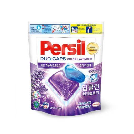 퍼실 듀오 캡스 컬러 라벤더 - 색상을 보호하는 이염 방지제, 보풀을 없애 색이 더 선명해 보이게 하는 셀룰라제 효소가 든 캡슐형 세제.