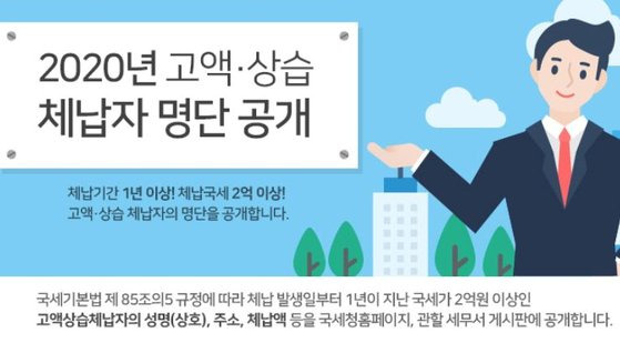 국세청의 고액상습체납자 명단 공개 홈페이지 [사진 국세청]