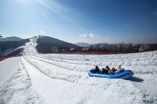 하이원 리조트에서 23일 정식 개장하는 눈놀이 테마파크 스노우월드의 래프팅 썰매. 스키와 보드를 타지 않더라도 래프팅썰매, 튜브썰매, 얼음미끄럼틀 등 가족이 함께 즐길 수 있는 다양한 겨울레포츠 시설이 있는 공간이다. 사진제공｜하이원 리조트