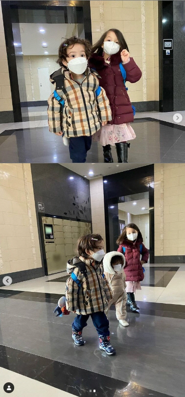 박주호네 삼남매가 나란히 걸어가는 모습이 귀엽다. 안나 인스타그램 캡처