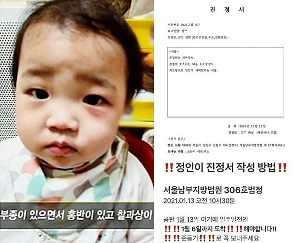 - 정인이 진정서 제출 독려 양식. 온라인커뮤니티