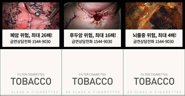 담뱃갑 경고그림 12종 중 9종이 바뀐다. 새로운 경고 그림이 부착된 담뱃갑은 1월말부터 소매점에서 판매된다.(출처=보건복지부)
