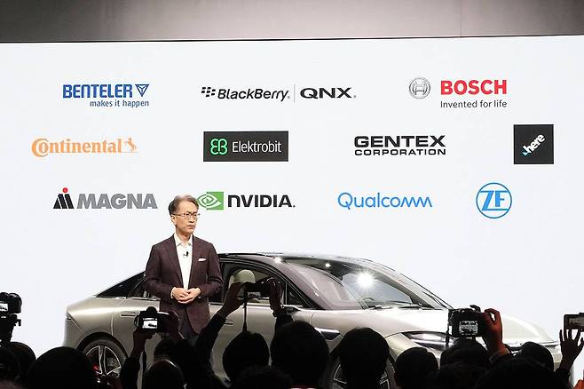 CES2020 미디어 세션에서 전기차 사업을 발표한 소니. 출처=IT동아