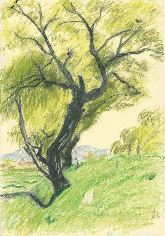 박수근 '나무', 1956, 종이에 크레용, 37.5×26㎝  [사진= 케이옥션 제공]