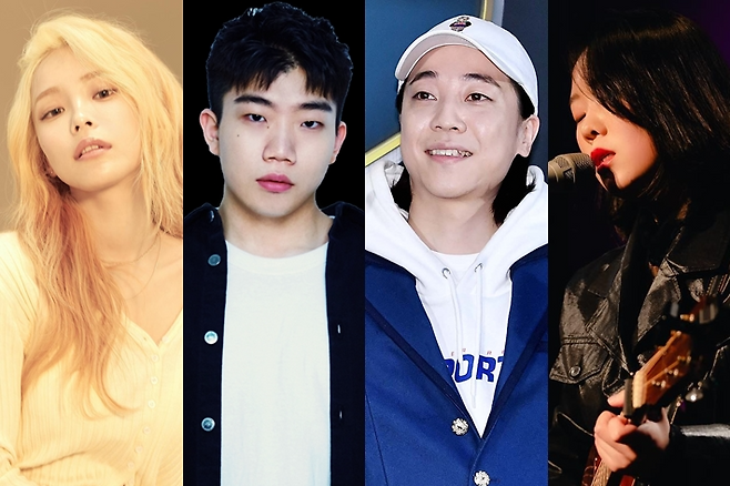 왼쪽부터 가수 헤이즈, 창모, 넉살, 김사월. 각 소속사 공식 페이스북·홈페이지/자료사진