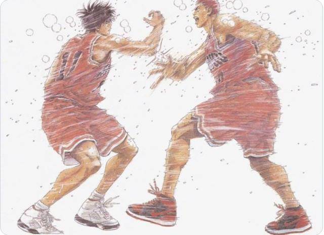 슬램덩크 팬들이 꼽는 명장면 중 하나. 주인공 강백호(오른쪽)와 라이벌 서태웅의 모습이 함께 보이는데 누리꾼들은 트위터에 영화로 만들어지면 이 장면을 넣어 달라고 요구하고 있다. 트위터 캡처