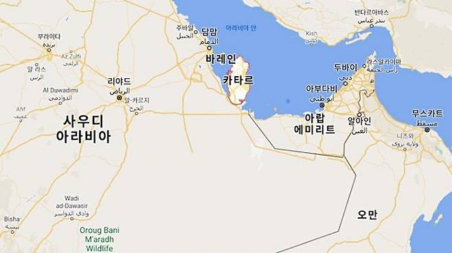 ▲사우디와 카타르가 포함된 지도. 사진=구글, 연합뉴스