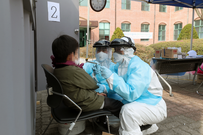 검체 채취. 충북도 제공