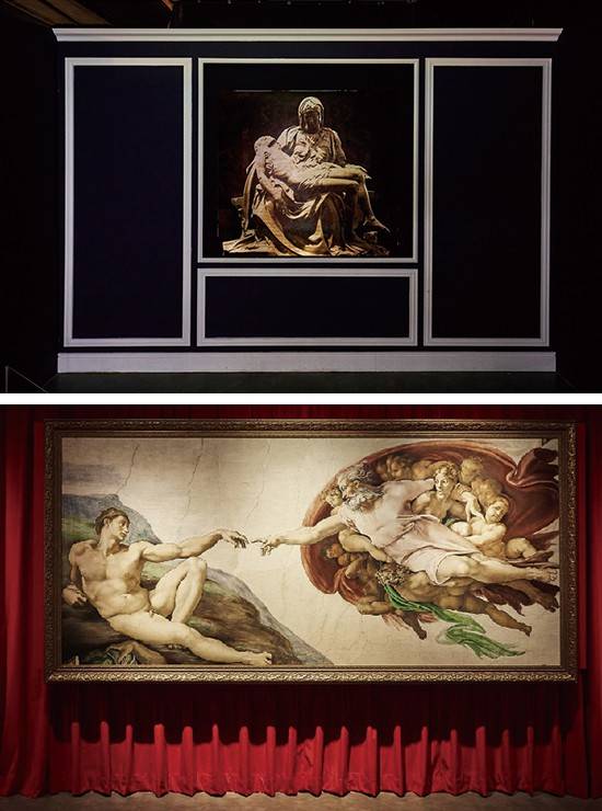 3D 입체 홀로그램으로 재탄생한 ‘피에타’ 상, ‘아담의 창조’ 원화는 바티칸 시스티나 예배당 천장에 그려져 있다.