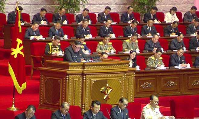 북한 조선중앙TV는 지난 10일 평양에서 조선노동당 제8차 대회 6일차 회의가 열렸다고 11일 보도했다. 사진=조선중앙TV 캡처