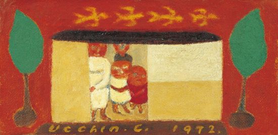 장욱진 '가족도', 1972, 캔버스에 유채, 7.5×14.8㎝  [사진= 현대화랑 제공]