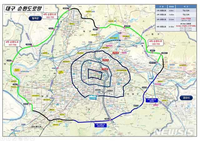 [대구=뉴시스]지난 2014년 착공해 약 7년 만인 올해 말 완전 개통 예정인 대구시 도시외곽순환도로(4차순환도로) 위치도(사진=대구시 제공) 2021.01.14. photo@newsis.com