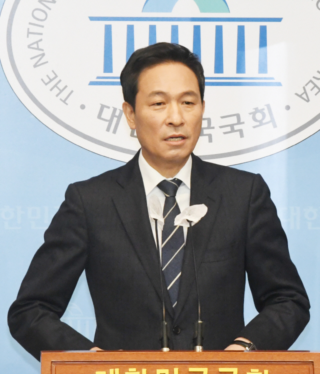 서울시장 출마를 선언한 우상호 더불어민주당 의원/ 권욱 기자