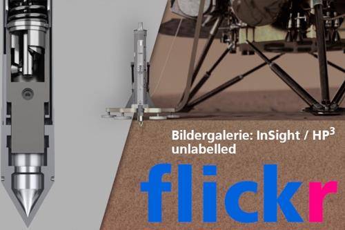 인사이트호와 HP3, 두더지(왼쪽) 자동망치가 내장된 두더지 [DLR 제공]