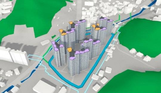 인공지능 기반 공동주택 3D 자동설계 시스템을 활용한 배치 조감도. <현대건설 제공>