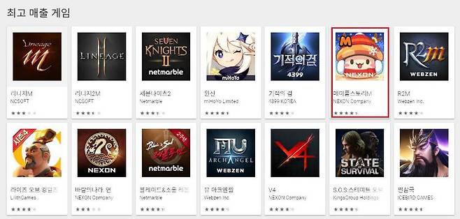 메이플M 구글플레이 매출 순위