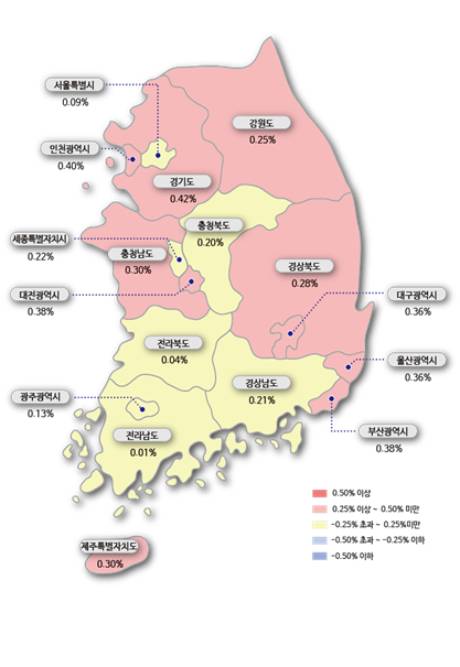 시도별 아파트 매매가격지수 변동률. 한국부동산원 제공