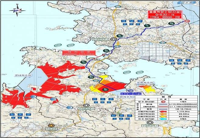 송수관로 노선계획도[사진=한국농어촌공사 진도지사]