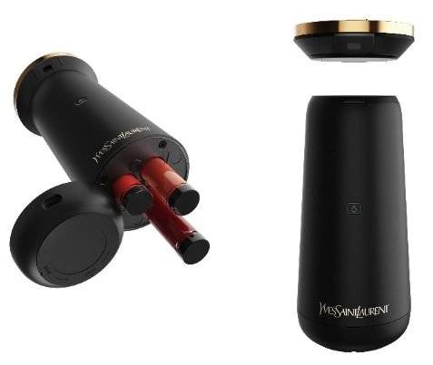 세 가지 컬러 카트리지가 내장된 기기. 색 배합 완료 후 윗 부분만 떼어내 가지고 다닐 수도 있다. 사진 입생로랑