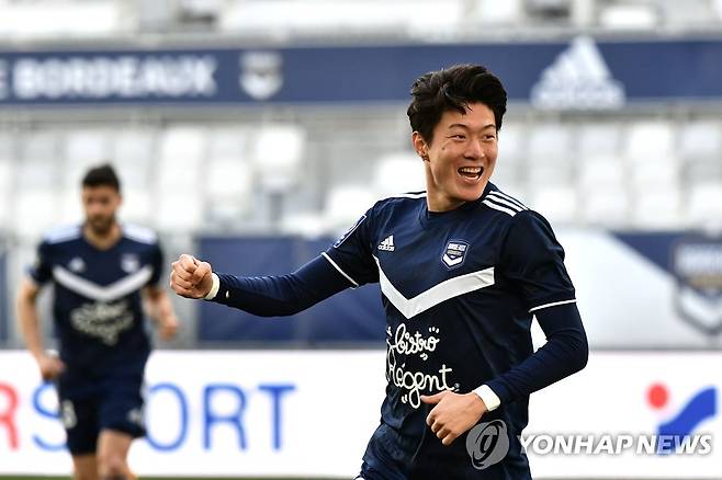앙제전 득점 후 기뻐하는 황의조 [AFP=연합뉴스]