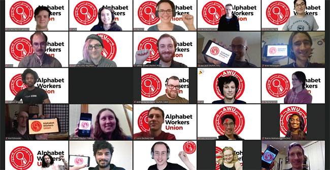 알파벳 노조(Alphabet Workers Union) 조합원들이 줌(Zoom) 화상회의를 통해 연대의 뜻을 보이고 있다. 사진 알파벳 노조